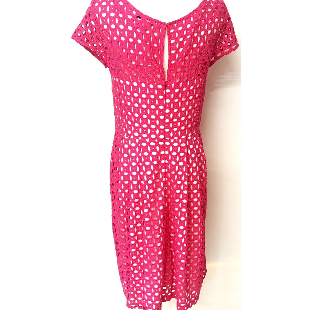 Betsey Johnson Hot Pink Eyelet Lace Fit Flare Dress Keyhole Back Size 10 - Picture 6 of 10